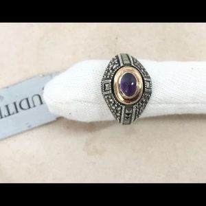 Judith Jack Silver and Gold Amethyst Ring.